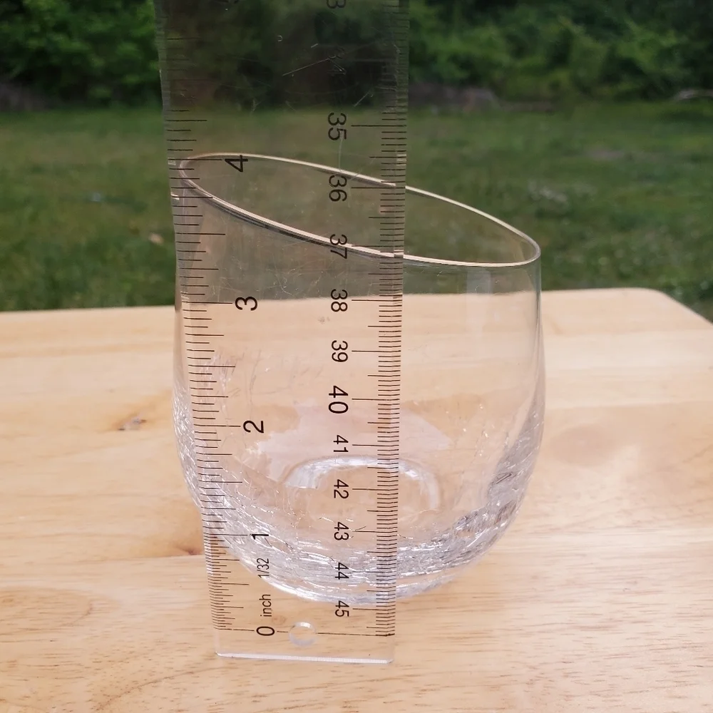 Pier 1 Angled Rim Crackle Stemless Blown clear Glass Cup‎